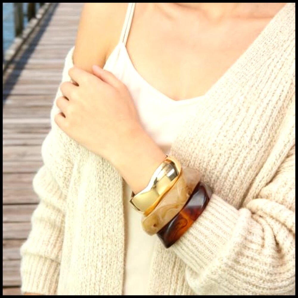 Chunky Acrylic Bangle Bracelets Set Stackable Tre… - image 2